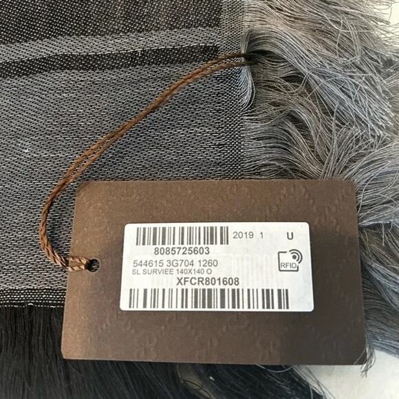 GUCCI Graphite Black Wool Silk Shawl Diamante GG Print Scarf Wrap 544615 NEW - Picture 9 of 12